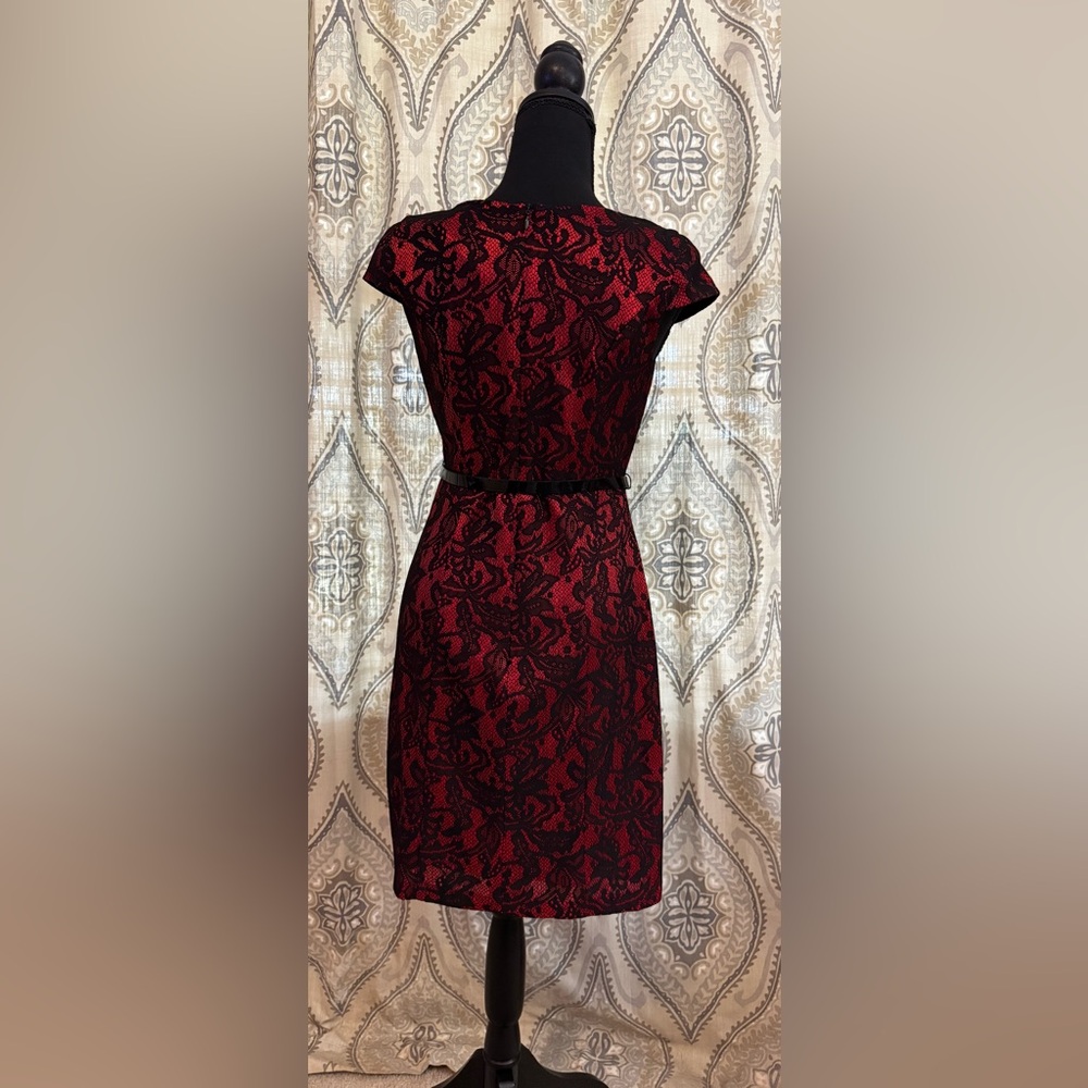 ALYX Petite Red Black Lace Overlay Sheath Dress Size 4P - Picture 3 of 7